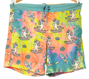 Top Drawer Sz XL Men's Swim Trunks Board Shorts Surfing Unicorns Rainbow Tie Dye